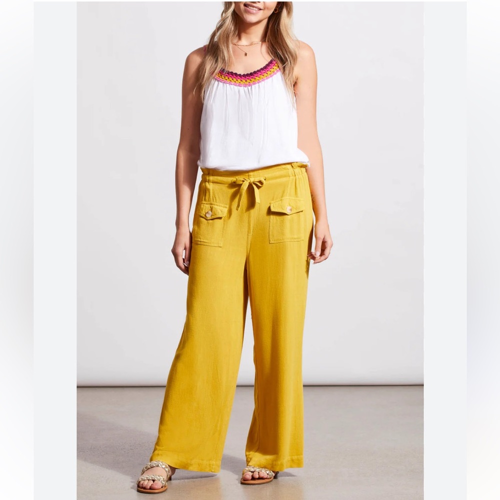 Tribal Pull-on Linen Blend Paperbag Wide-Leg Pants in Lemoncello